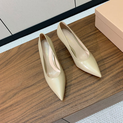 GIANVITO ROSSI 26S STILETTO PUMPS 95 MM IN BEIGE KHAKI CALFSKIN