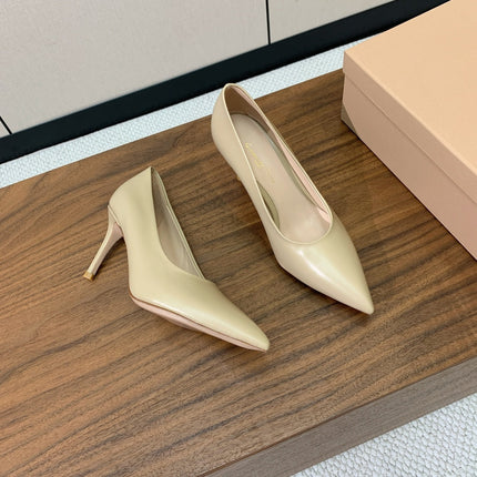 GIANVITO ROSSI 26S STILETTO PUMPS 95 MM IN BEIGE KHAKI CALFSKIN
