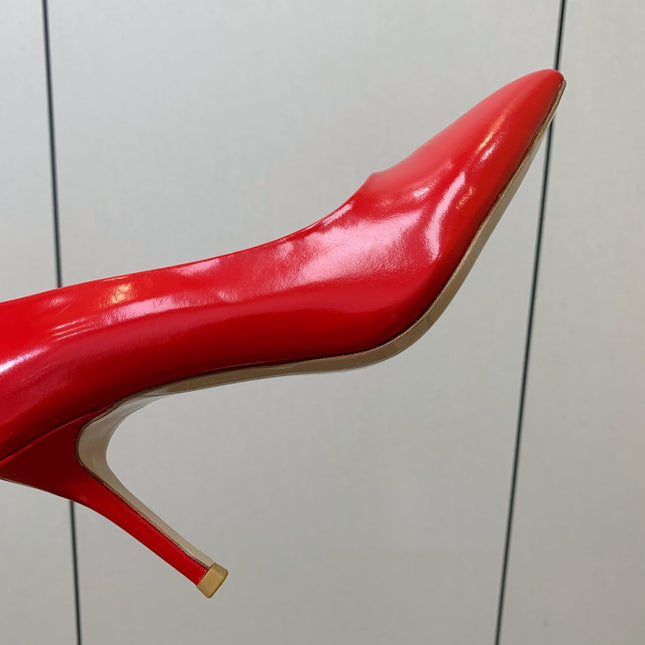 GIANVITO ROSSI 26S STILETTO PUMPS 95 MM IN RED PATENT CALFSKIN