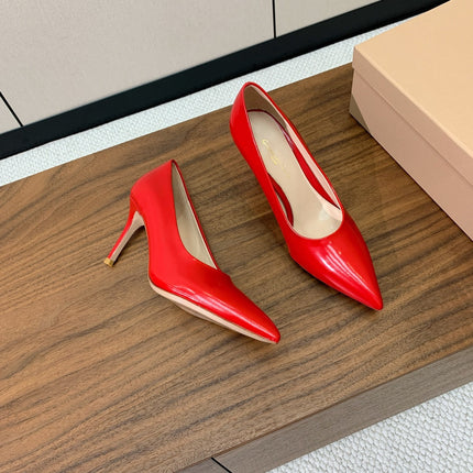 GIANVITO ROSSI 26S STILETTO PUMPS 95 MM IN RED PATENT CALFSKIN