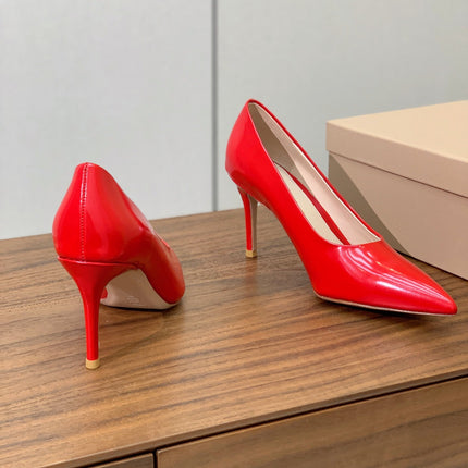 GIANVITO ROSSI 26S STILETTO PUMPS 95 MM IN RED PATENT CALFSKIN