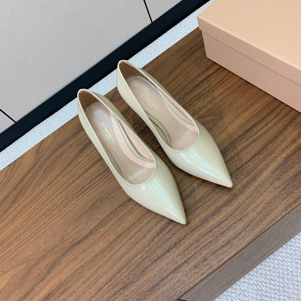 GIANVITO ROSSI 26S STILETTO PUMPS 95 MM IN BEIGE PATENT CALFSKIN
