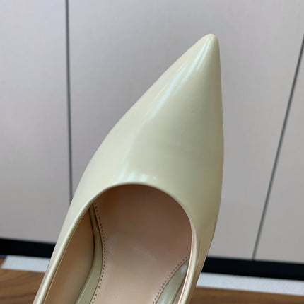 GIANVITO ROSSI 26S STILETTO PUMPS 95 MM IN BEIGE PATENT CALFSKIN