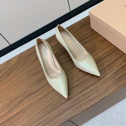 GIANVITO ROSSI 26S STILETTO PUMPS 95 MM IN BEIGE PATENT CALFSKIN