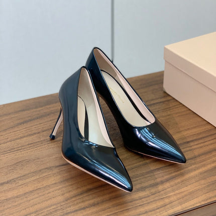 GIANVITO ROSSI 26S STILETTO PUMPS 95 MM IN BLACK PATENT CALFSKIN
