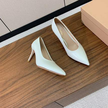 GIANVITO ROSSI 26S STILETTO PUMPS 95 MM IN WHITE CALFSKIN