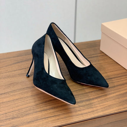 GIANVITO ROSSI 26S STILETTO PUMPS 95 MM IN BLACK SUEDE