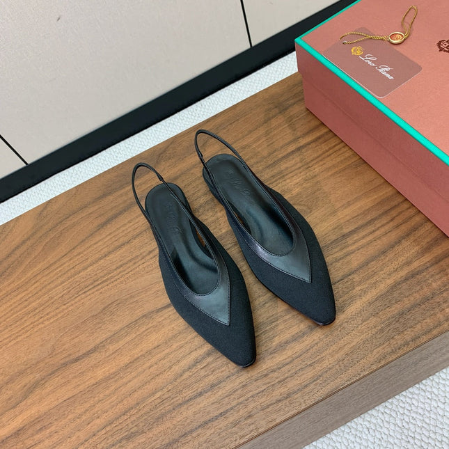 LP 26S SLINGBACK FLATS IN BLACK CANVAS & CALFSKIN