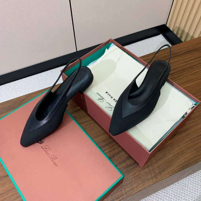 LP 26S SLINGBACK FLATS IN BLACK CANVAS & CALFSKIN