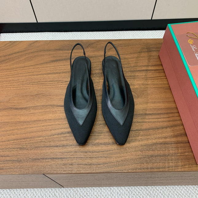 LP 26S SLINGBACK FLATS IN BLACK CANVAS & CALFSKIN