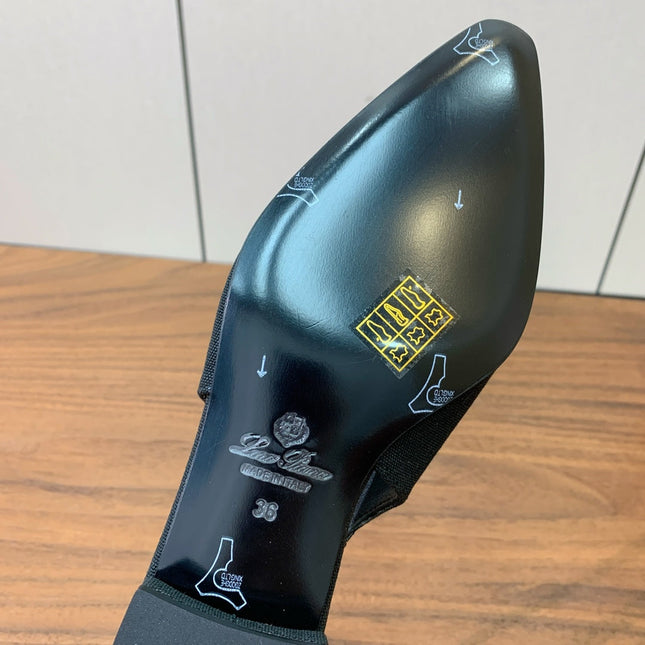 LP 26S SLINGBACK FLATS IN BLACK CANVAS & CALFSKIN