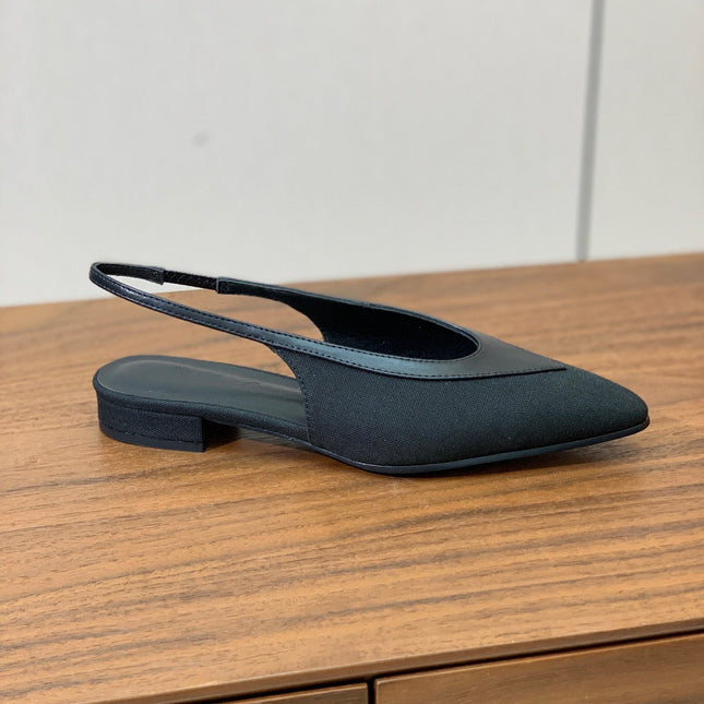 LP 26S SLINGBACK FLATS IN BLACK CANVAS & CALFSKIN
