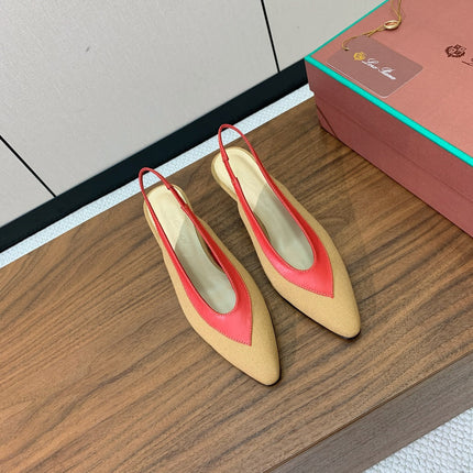 LP 26S HIGH-HEEL SLINGBACKS 50 MM IN BEIGE CANVAS & RED CALFSKIN