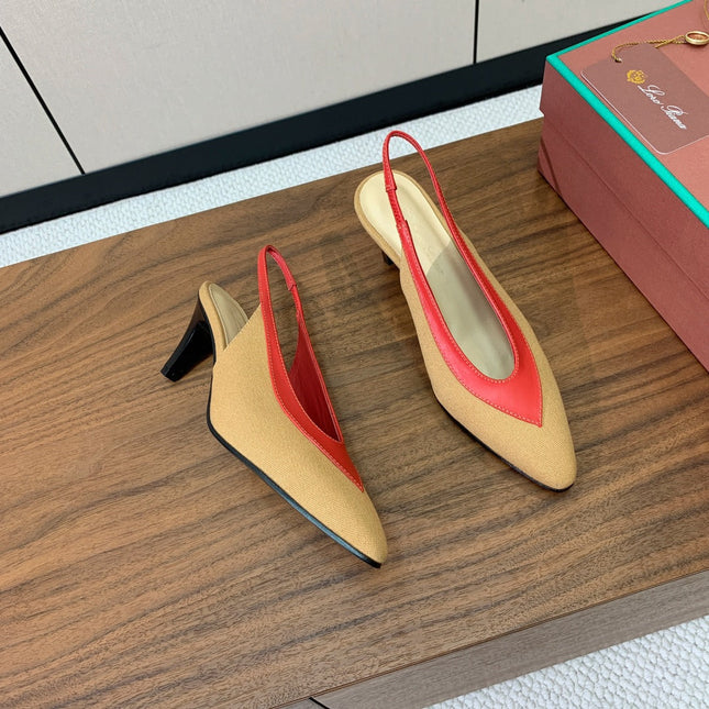LP 26S HIGH-HEEL SLINGBACKS 50 MM IN BEIGE CANVAS & RED CALFSKIN