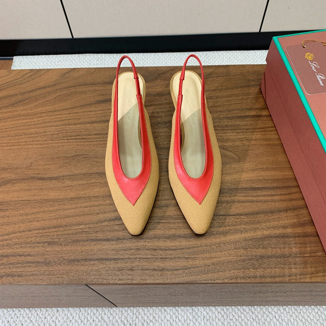 LP 26S HIGH-HEEL SLINGBACKS 50 MM IN BEIGE CANVAS & RED CALFSKIN