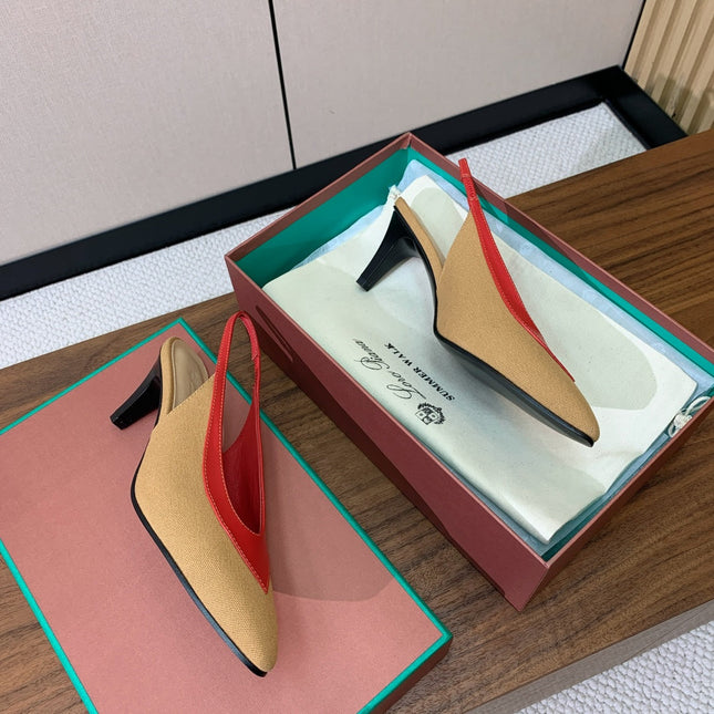 LP 26S HIGH-HEEL SLINGBACKS 50 MM IN BEIGE CANVAS & RED CALFSKIN