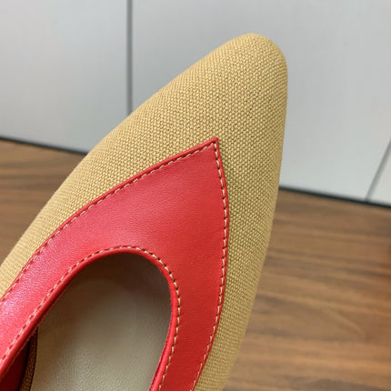 LP 26S HIGH-HEEL SLINGBACKS 50 MM IN BEIGE CANVAS & RED CALFSKIN