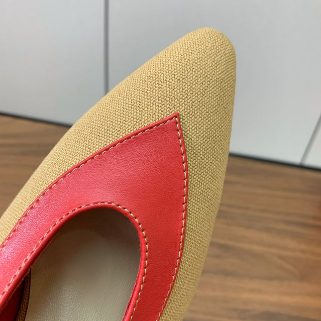 LP 26S HIGH-HEEL SLINGBACKS 50 MM IN BEIGE CANVAS & RED CALFSKIN