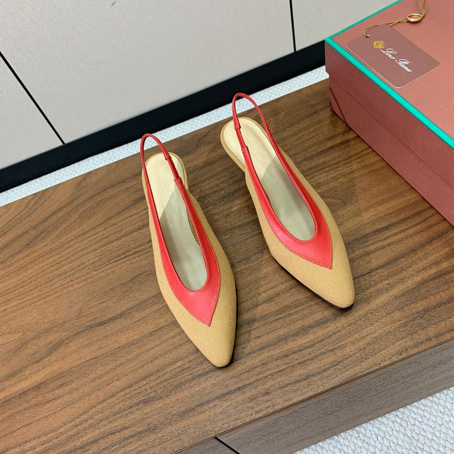 LP 26S HIGH-HEEL SLINGBACKS 50 MM IN BEIGE CANVAS & RED CALFSKIN