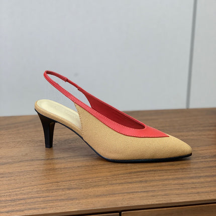 LP 26S HIGH-HEEL SLINGBACKS 50 MM IN BEIGE CANVAS & RED CALFSKIN