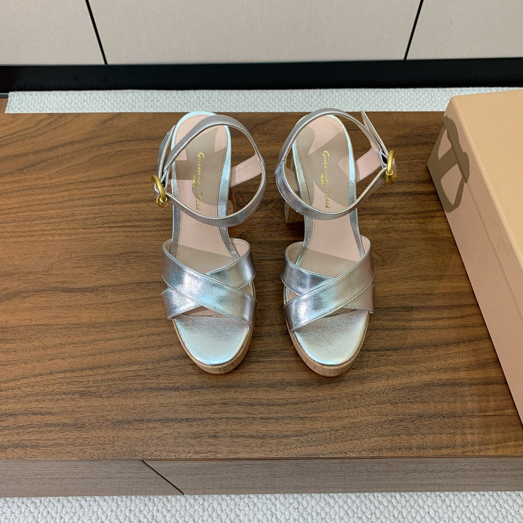 GIANVITO ROSSI 26S PLATFORM SANDALS 115 MM IN SILVER CALFSKIN