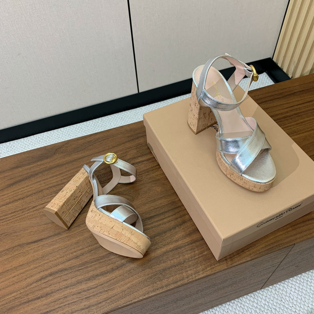 GIANVITO ROSSI 26S PLATFORM SANDALS 115 MM IN SILVER CALFSKIN