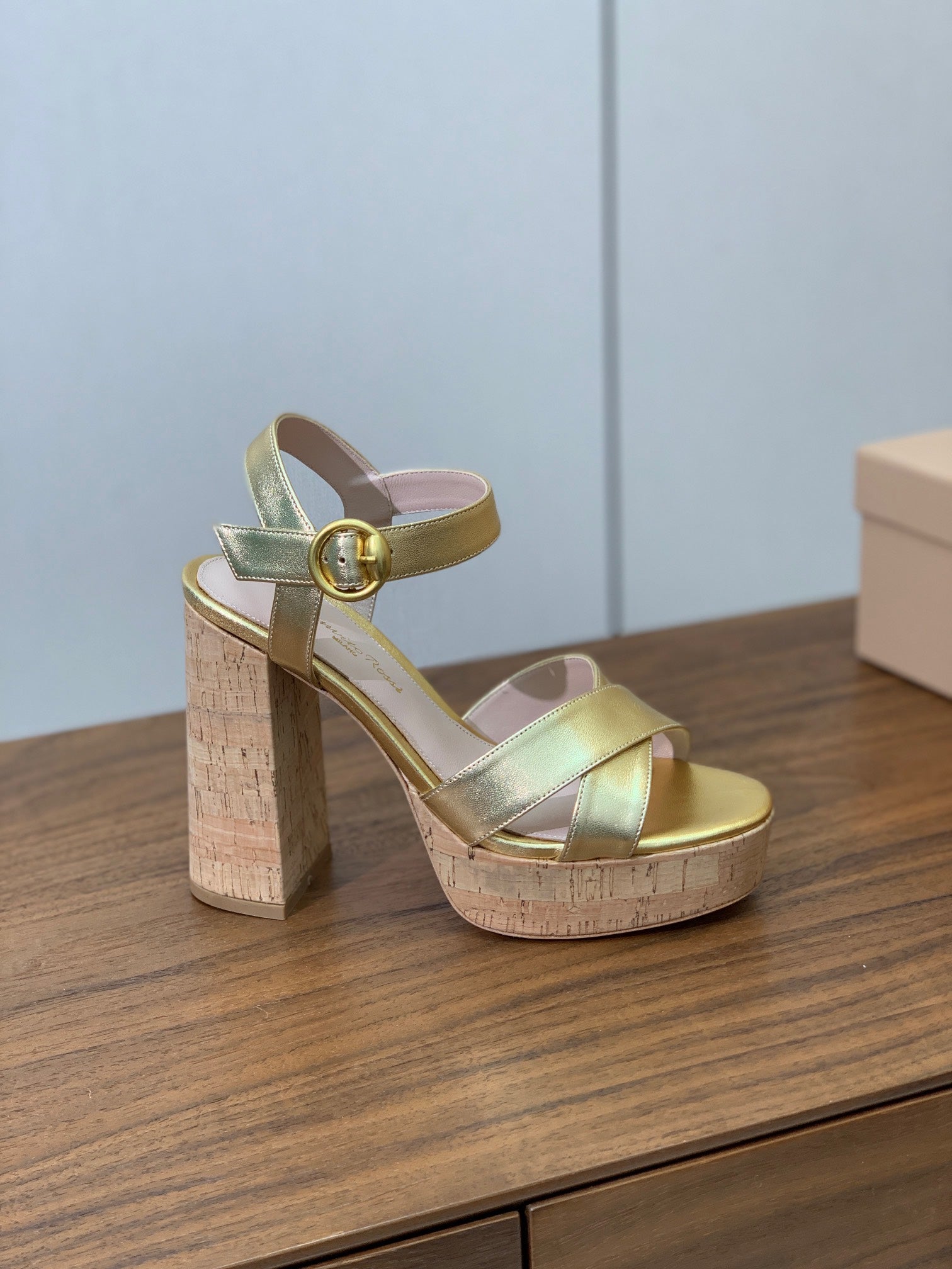 GIANVITO ROSSI 26S PLATFORM SANDALS 115 MM IN GOLD CALFSKIN