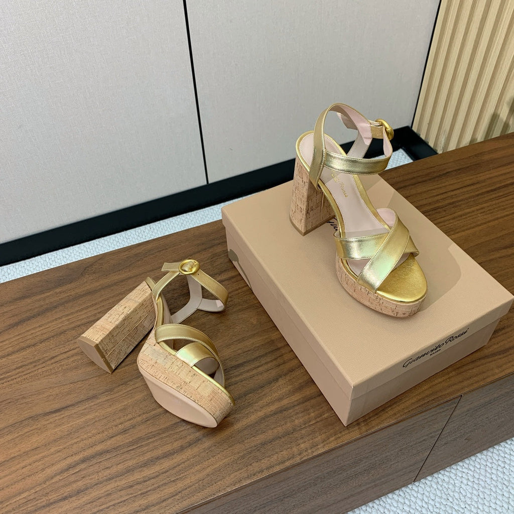 GIANVITO ROSSI 26S PLATFORM SANDALS 115 MM IN GOLD CALFSKIN
