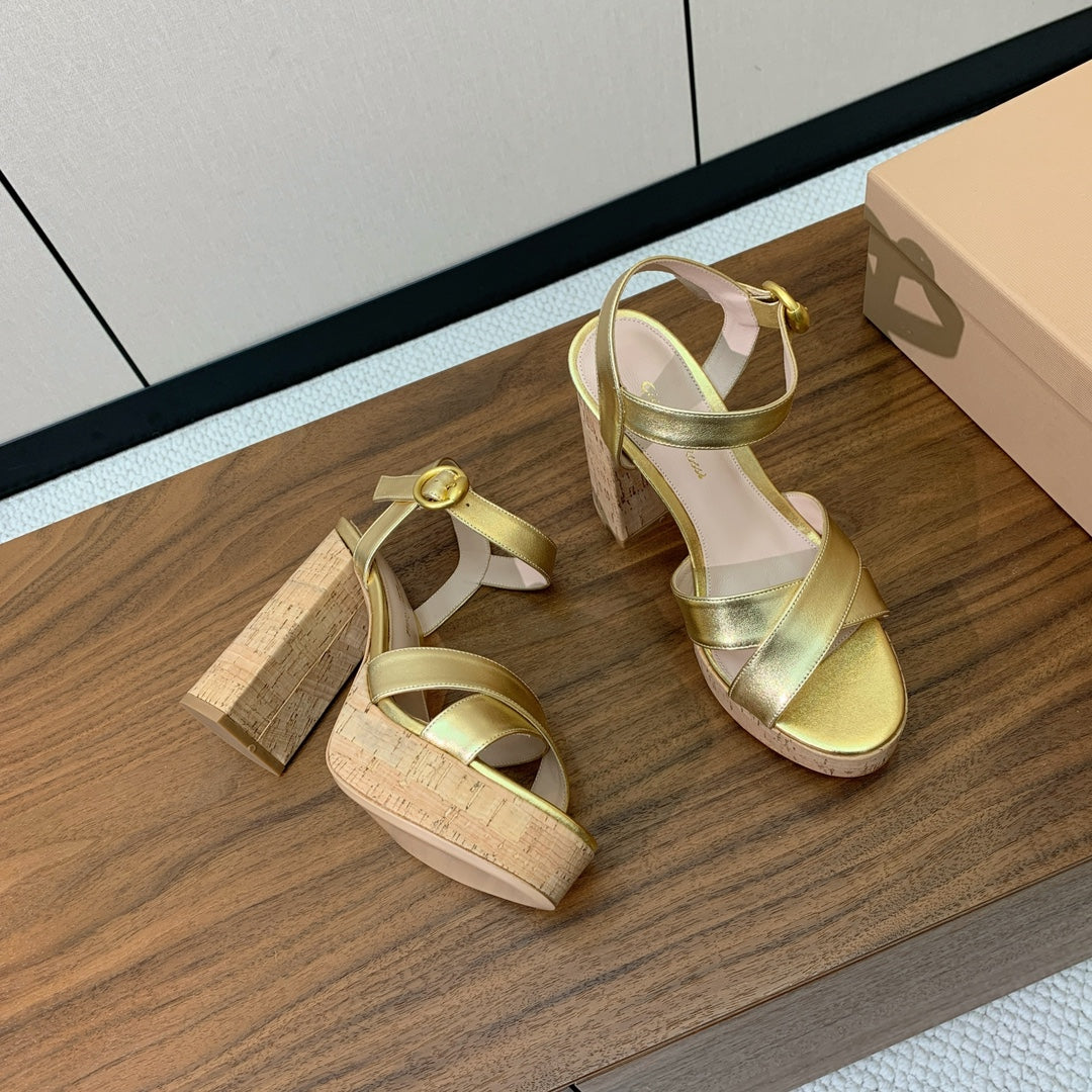 GIANVITO ROSSI 26S PLATFORM SANDALS 115 MM IN GOLD CALFSKIN