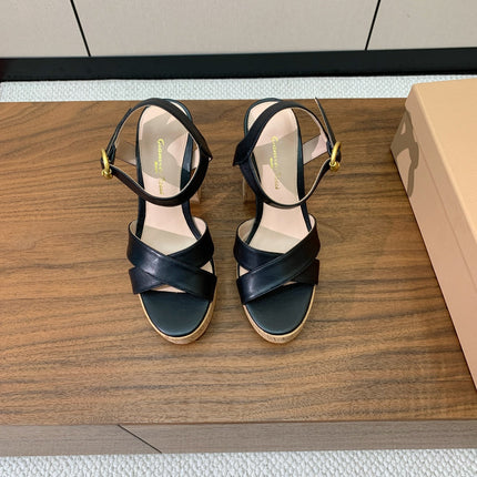 GIANVITO ROSSI 26S PLATFORM SANDALS 115 MM IN BLACK CALFSKIN