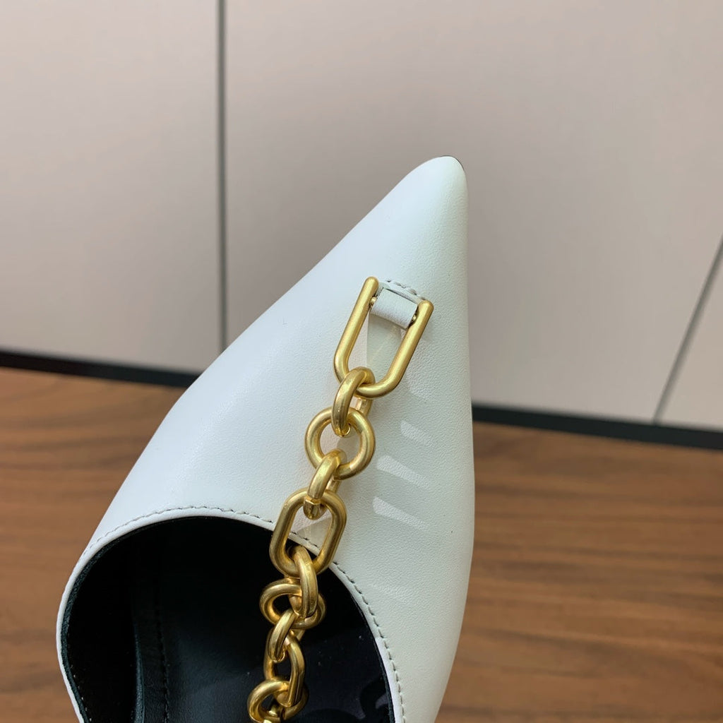 BALMAIN 26S CHAIN HIGH HEELS 95 MM IN WHITE CALFSKIN