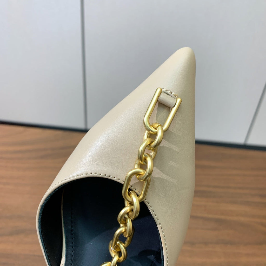BALMAIN 26S CHAIN HIGH HEELS 95 MM IN BEIGE CALFSKIN