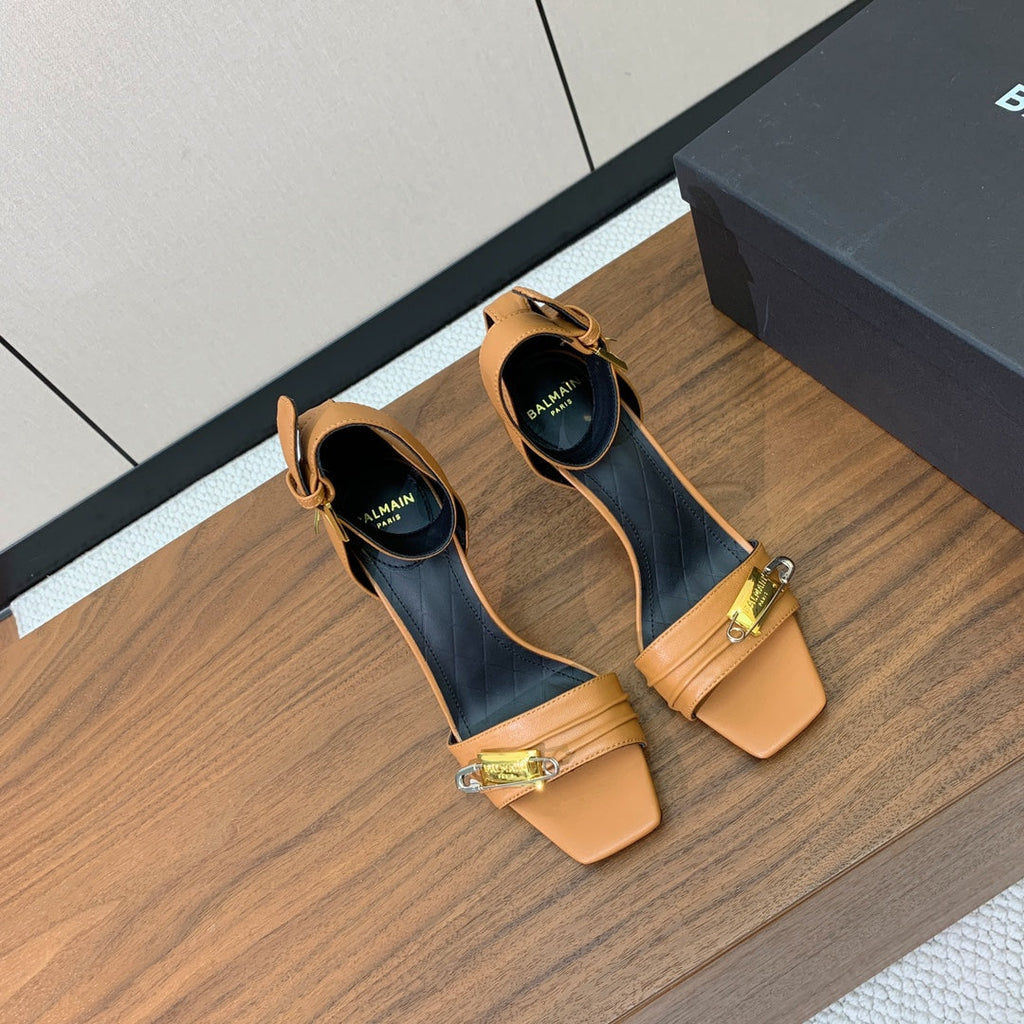 BALMAIN 26S HEELED SANDALS 95 MM IN BROWN CALFSKIN WITH GOLD HARDWARE