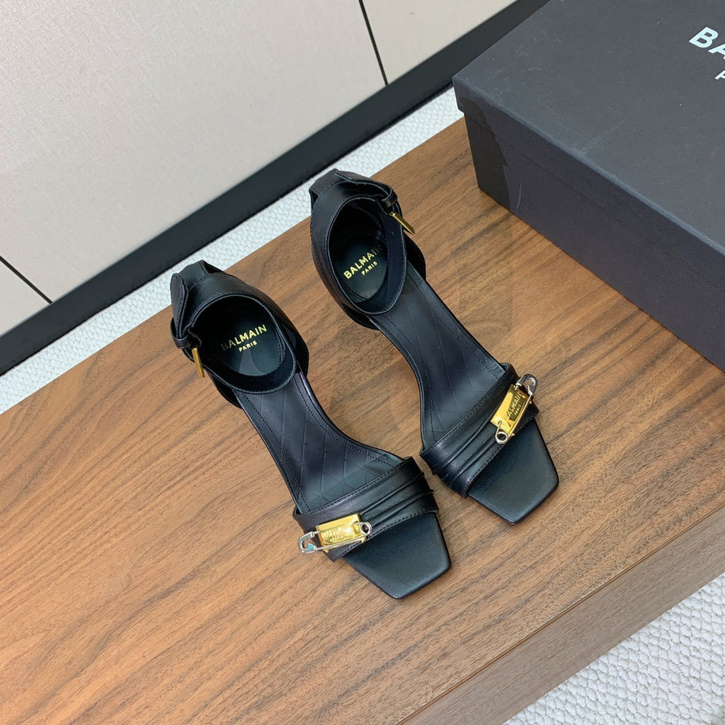 BALMAIN 26S HEELED SANDALS 95 MM IN BLACK CALFSKIN WITH GOLD HARDWARE