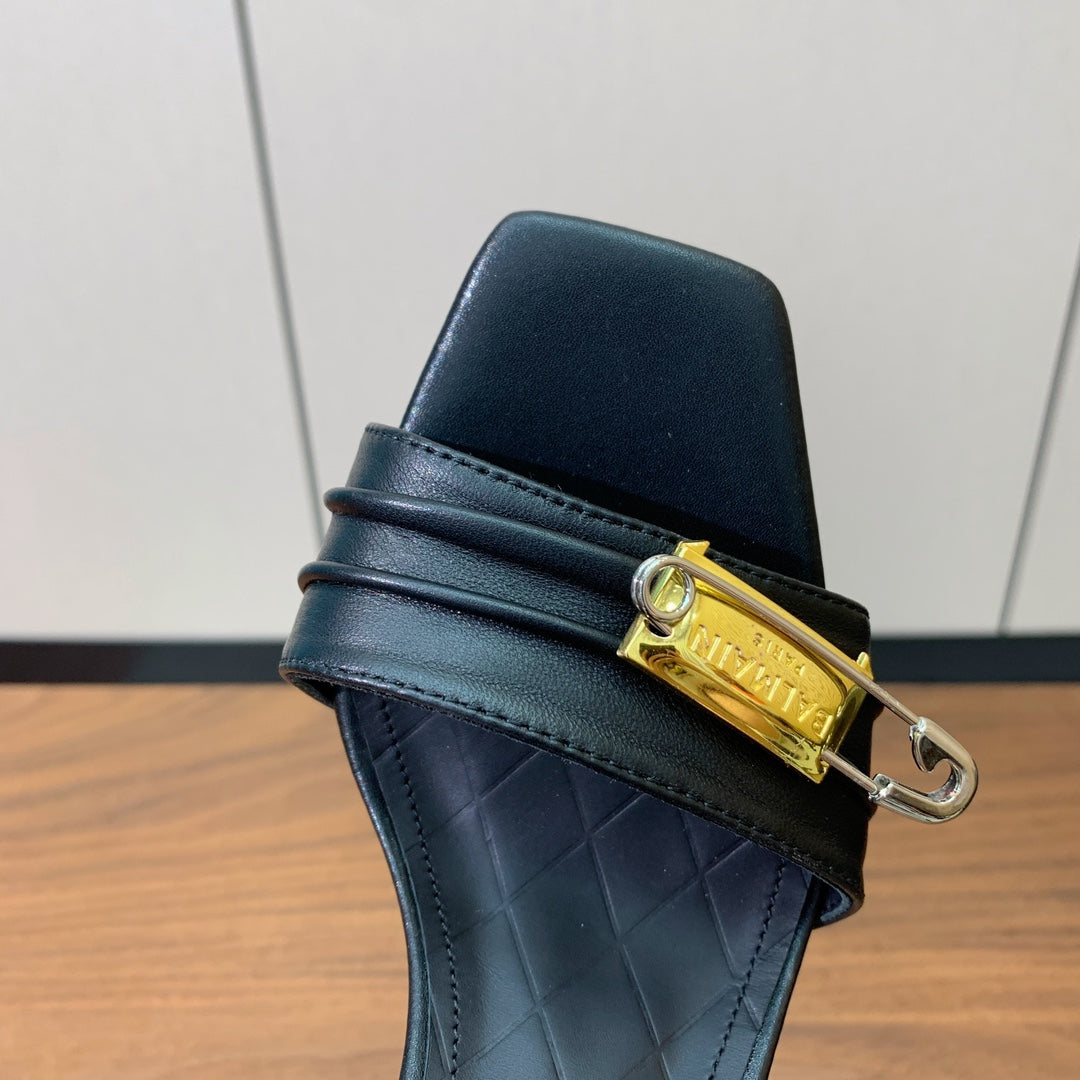 BALMAIN 26S HEELED SANDALS 95 MM IN BLACK CALFSKIN WITH GOLD HARDWARE