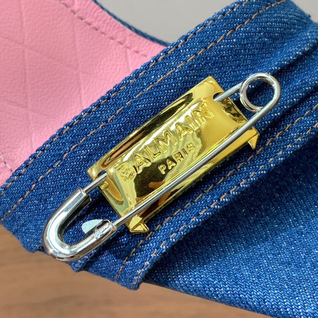 BALMAIN 26S HEELED SANDALS 95 MM IN BLUE DENIM WITH GOLD HARDWARE