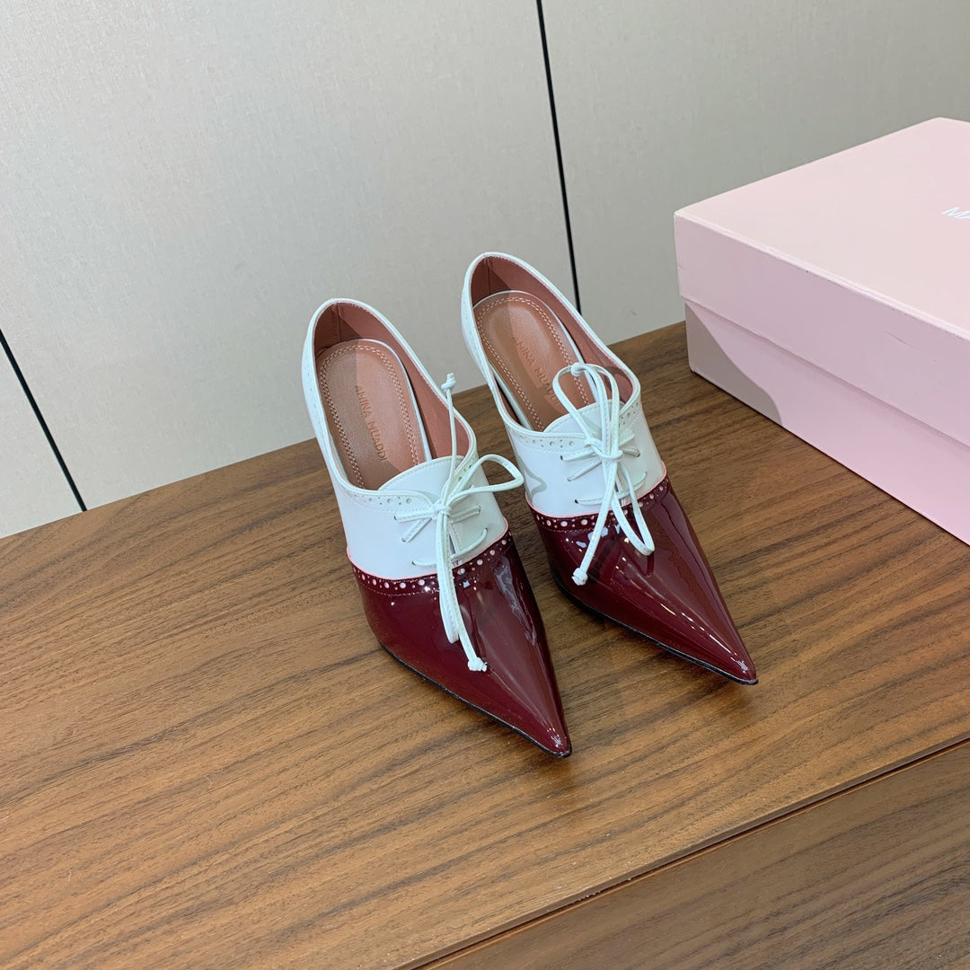 ALAIA 26S LACE-UP HEELED 105 MM IN DARK RED AND WHITE GLOSSY CALFSKIN