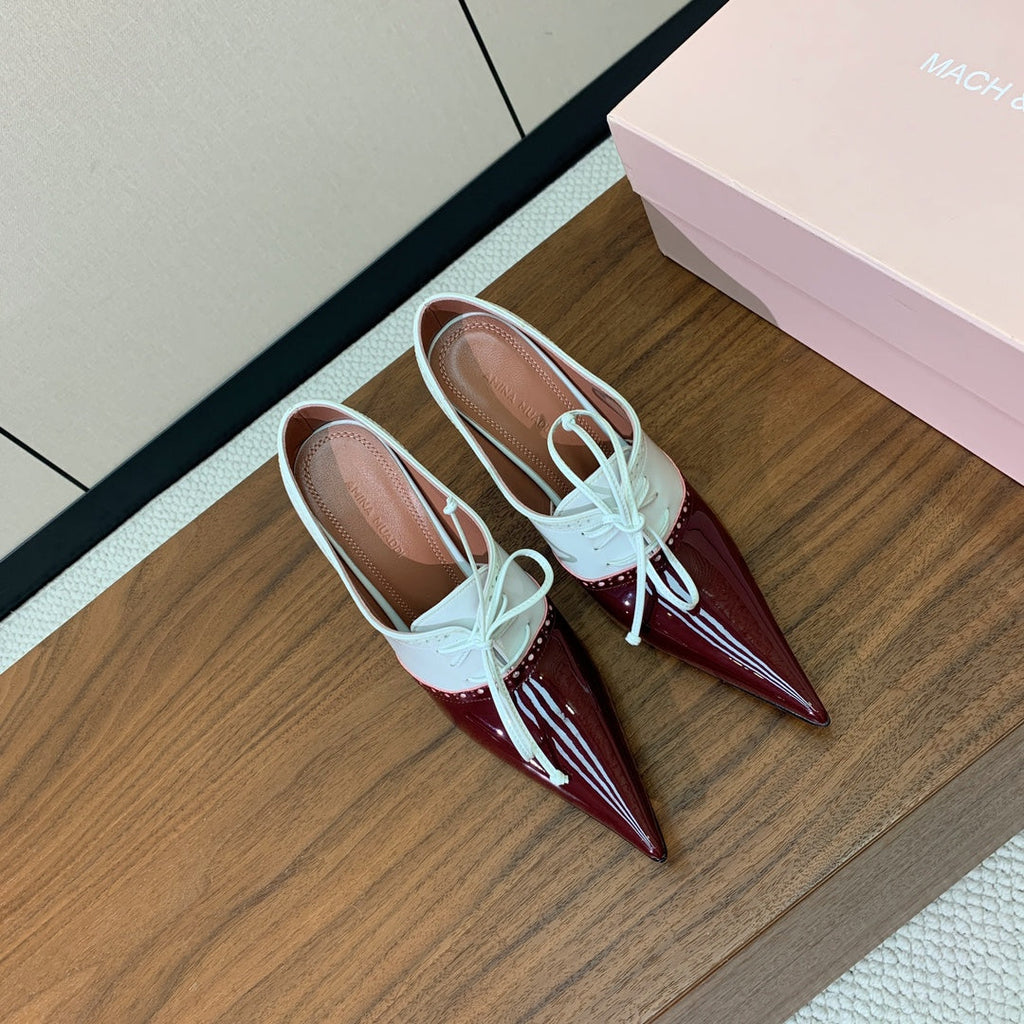 ALAIA 26S LACE-UP HEELED 105 MM IN DARK RED AND WHITE GLOSSY CALFSKIN