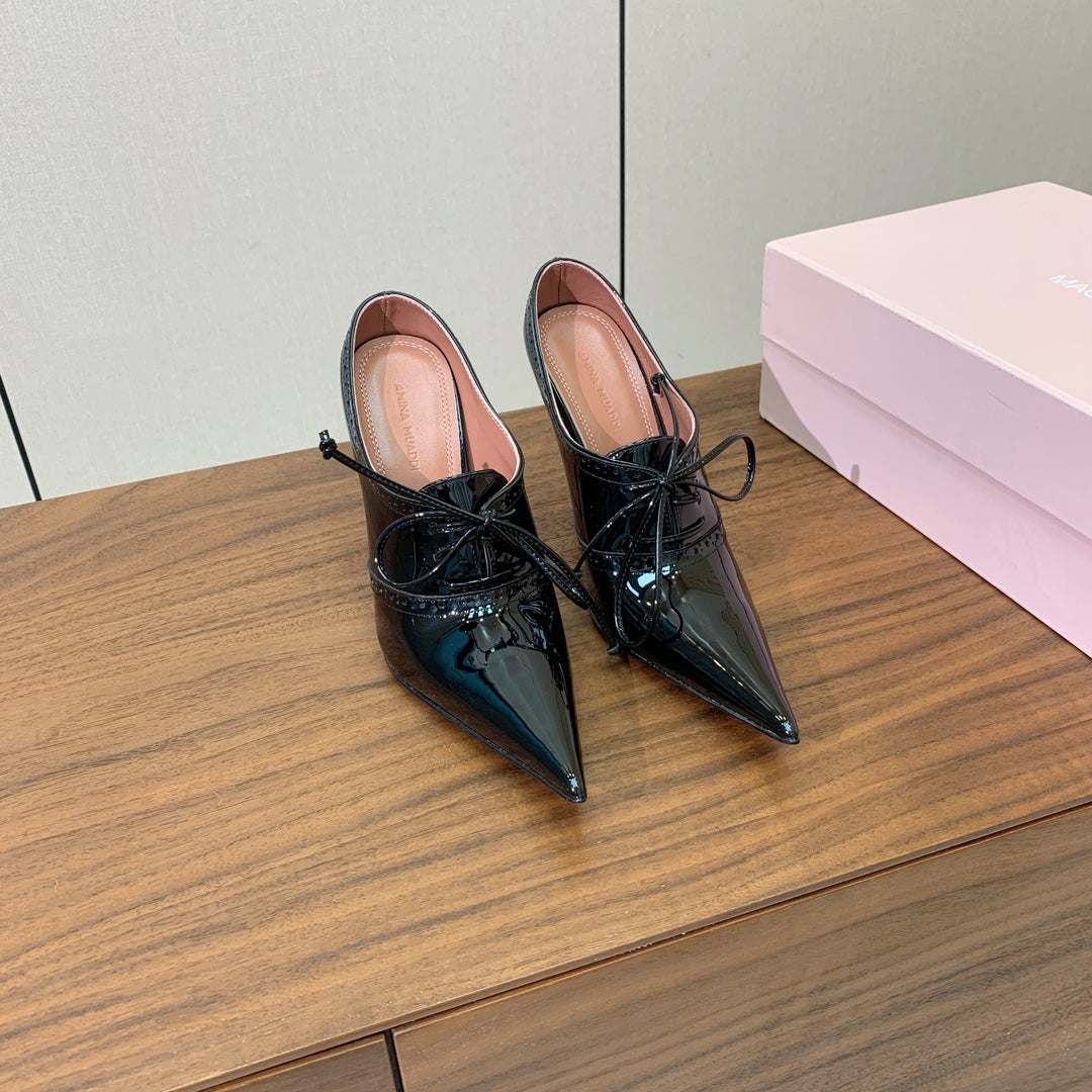 ALAIA 26S LACE-UP HEELED 105 MM IN BLACK GLOSSY CALFSKIN