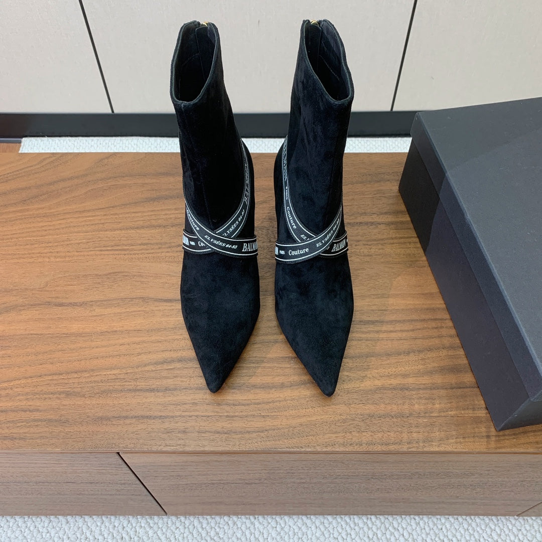 BALMAIN 26S BOOTS 95 MM IN BLACK SUEDE