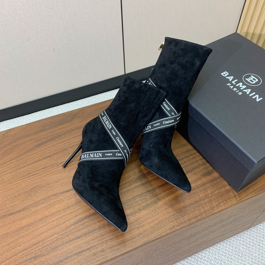 BALMAIN 26S BOOTS 95 MM IN BLACK SUEDE