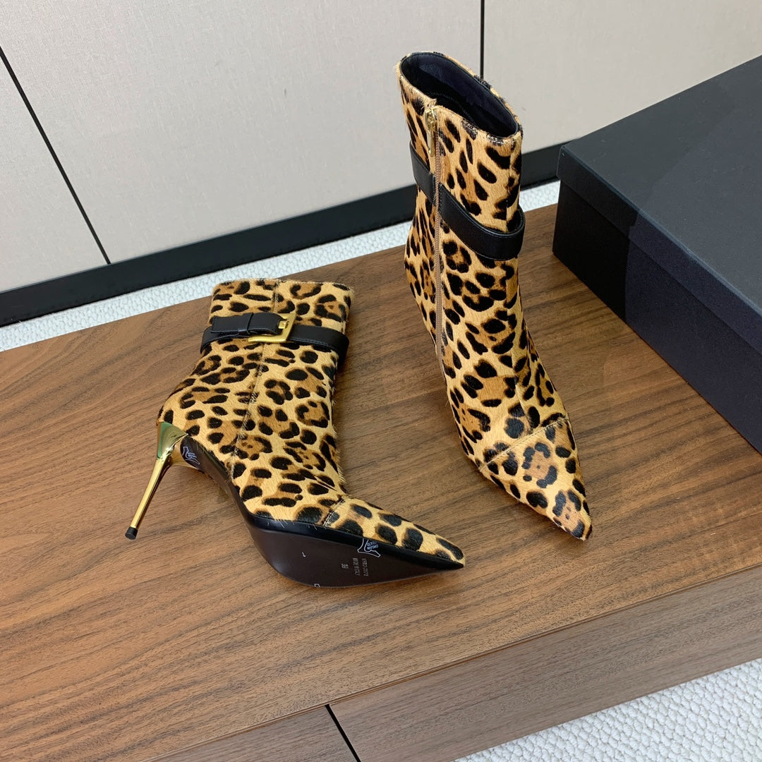 BALMAIN 26S BOOTS 95 MM IN LEOPARD PRINT PONY HAIR