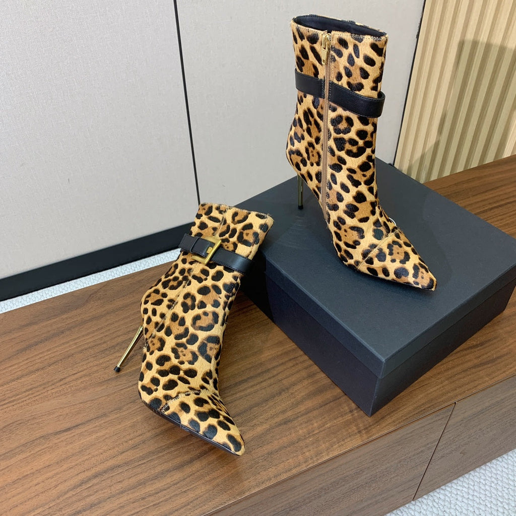 BALMAIN 26S BOOTS 95 MM IN LEOPARD PRINT PONY HAIR