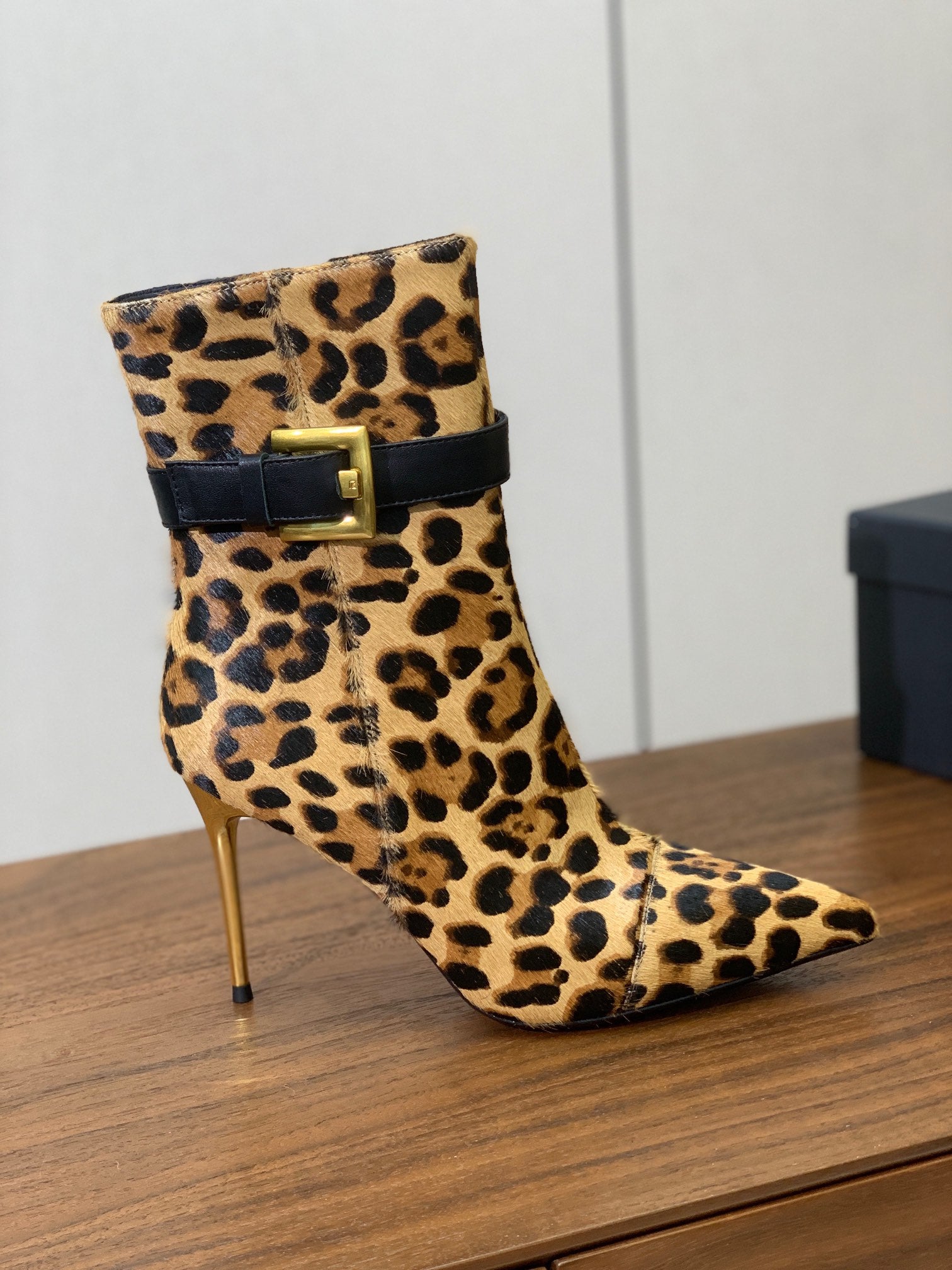 BALMAIN 26S BOOTS 95 MM IN LEOPARD PRINT PONY HAIR