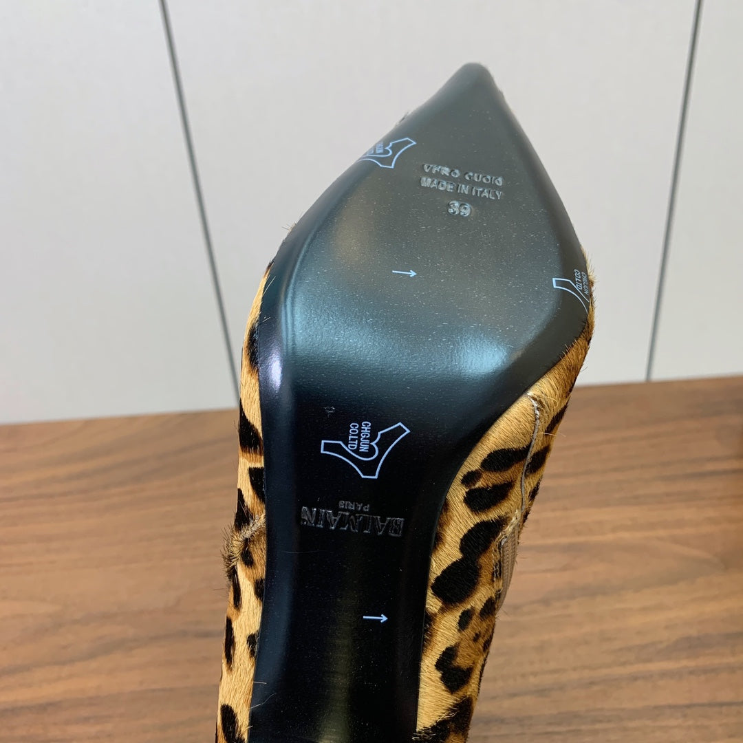 BALMAIN 26S BOOTS 95 MM IN LEOPARD PRINT PONY HAIR