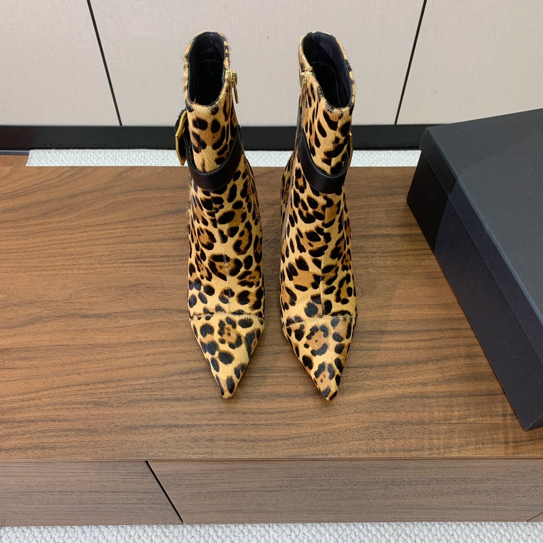 BALMAIN 26S BOOTS 95 MM IN LEOPARD PRINT PONY HAIR
