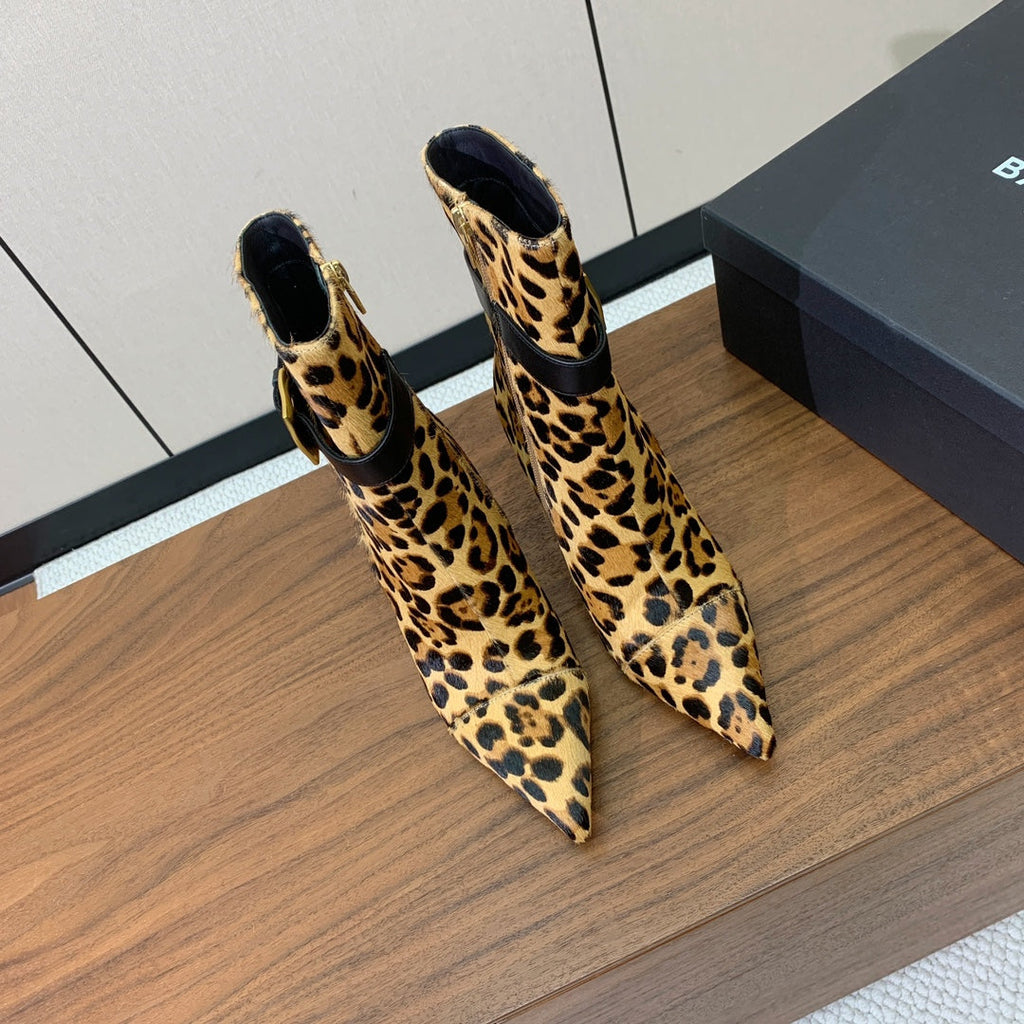 BALMAIN 26S BOOTS 95 MM IN LEOPARD PRINT PONY HAIR