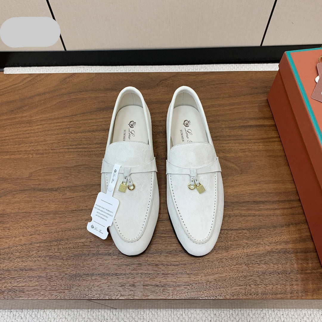 LP 26S SUMMER CHARMS WALK LOAFER IN WHITE SUEDE GOLD HARDWARE