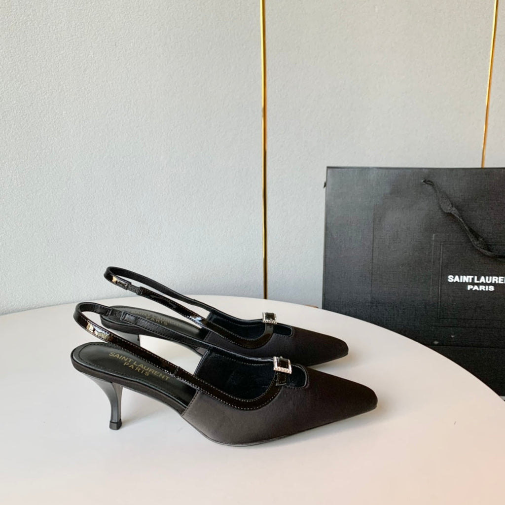 SL BLADE SLINGBACK BLACK SATIN