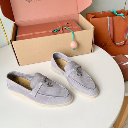 Loro Piana Light Grey Suede Summer Charms Walk Loafers